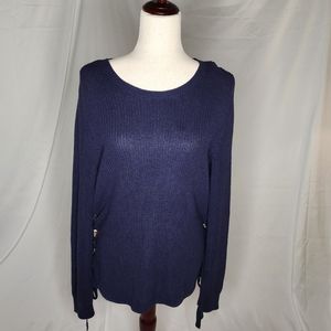 Michael Kors Navy Lace up Side Long Sleeve Sweater Size L